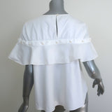 Jonathan Simkhai Faux Pearl-Embellished Ruffle Top White Cotton Size Small