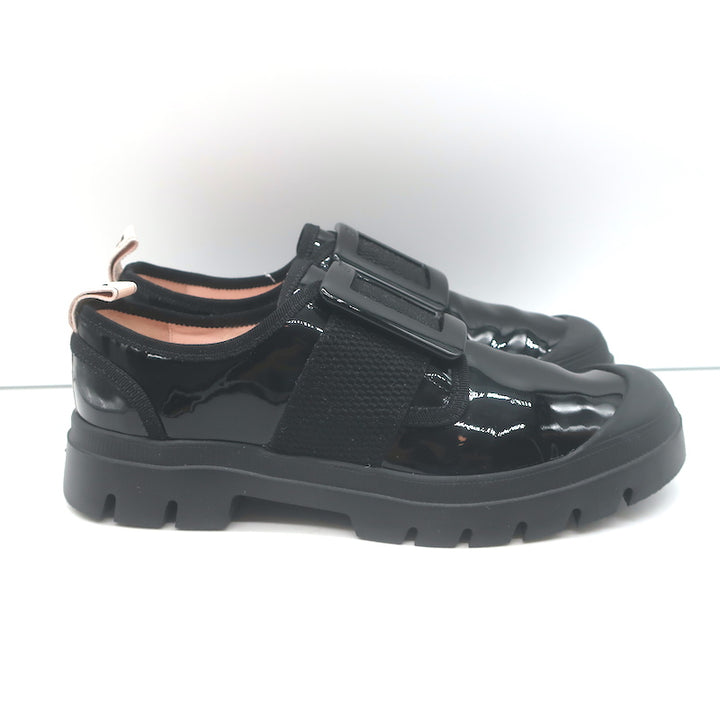 Roger Vivier Viv Desert Buckled Sneakers Black Patent Leather Size 38