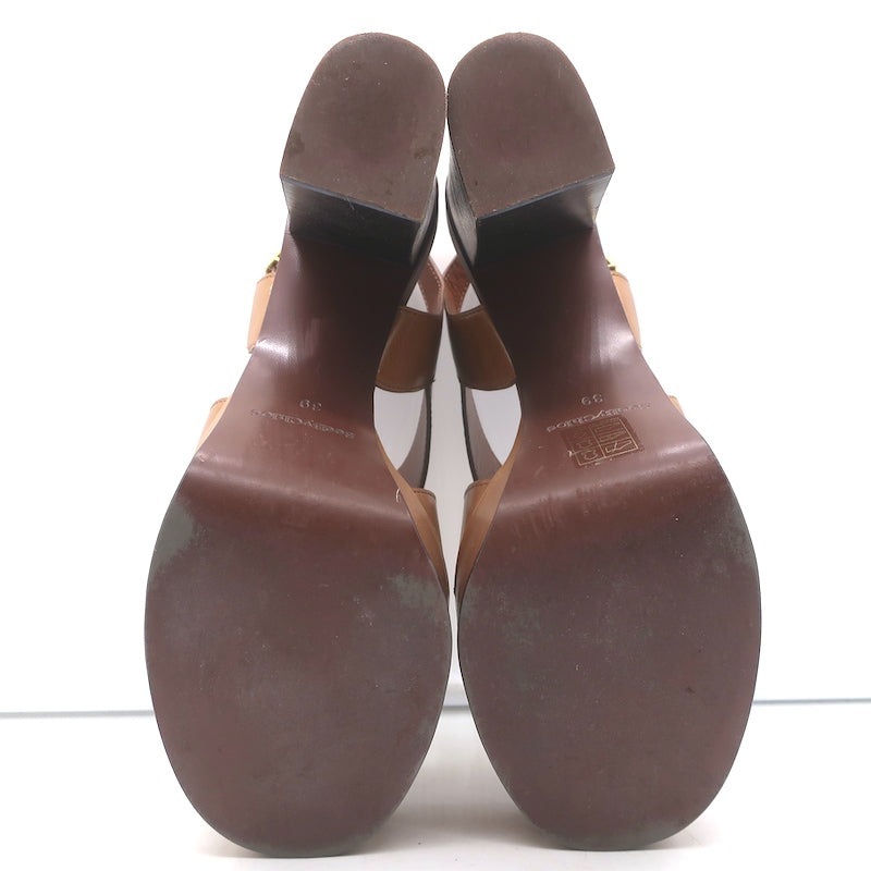 See By Chloe Crisscross Platform Sandals Brown Leather Size 39 Slingback Heels