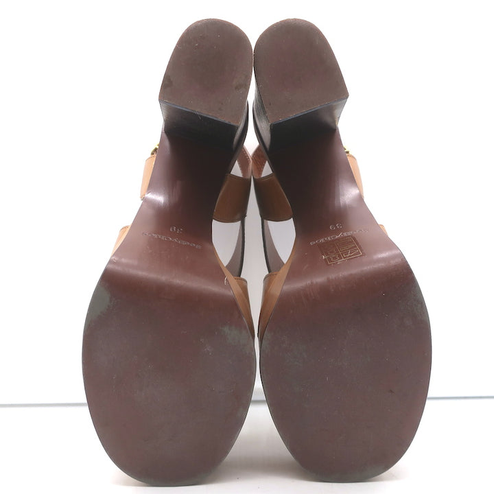 See By Chloe Crisscross Platform Sandals Brown Leather Size 39 Slingback Heels