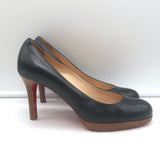 Christian Louboutin New Simple Wood-Platform Pumps Black Leather Size 37.5