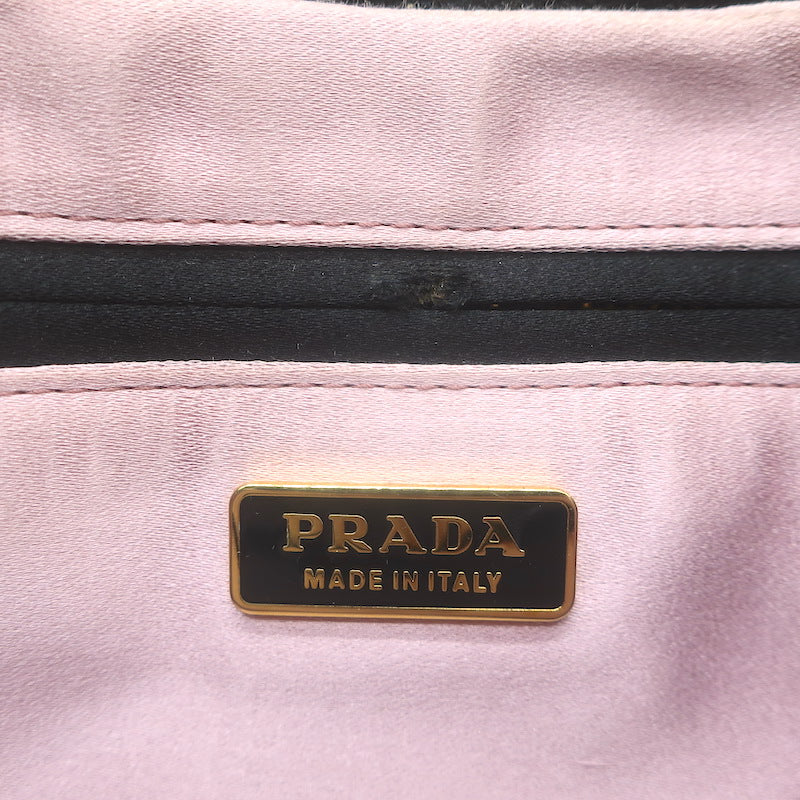 Prada Raso Rosette Clutch Black Satin