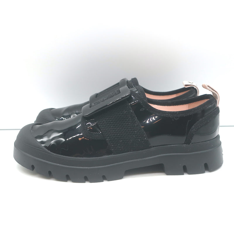 Roger Vivier Viv Desert Buckled Sneakers Black Patent Leather Size 38