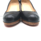 Christian Louboutin New Simple Wood-Platform Pumps Black Leather Size 37.5