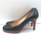 Christian Louboutin New Simple Wood-Platform Pumps Black Leather Size 37.5