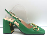 Gucci Horsebit Slingback Pumps Green Leather Size 41