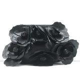 Anne Fontaine Flower Clutch Cherie Black Leather Small Chain Strap Bag