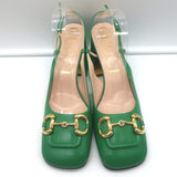 Gucci Horsebit Slingback Pumps Green Leather Size 41