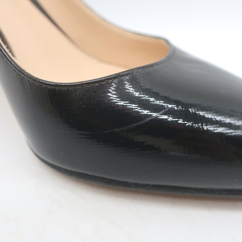 Prada Patent Saffiano Leather Pointed Toe Pumps Black Size 37