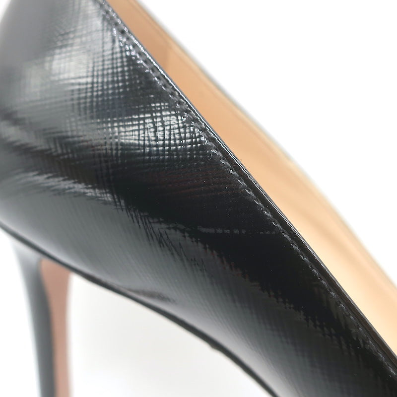 Prada Patent Saffiano Leather Pointed Toe Pumps Black Size 37