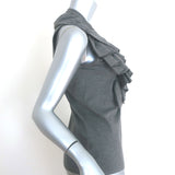 Ralph Lauren Black Label Beaded Ruffle Top Gray Cotton Jersey Size Medium