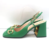 Gucci Horsebit Slingback Pumps Green Leather Size 41