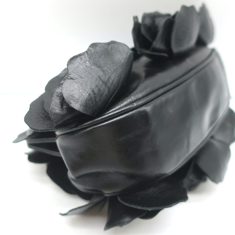 Anne Fontaine Flower Clutch Cherie Black Leather Small Chain Strap Bag