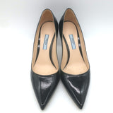 Prada Patent Saffiano Leather Pointed Toe Pumps Black Size 37