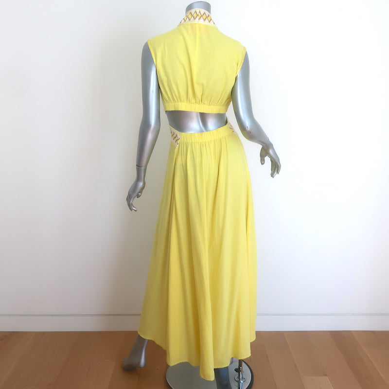 Natacha &amp; Vanessa Thalie Tie-Waist Cutout Maxi Dress Yellow Size Small/Medium