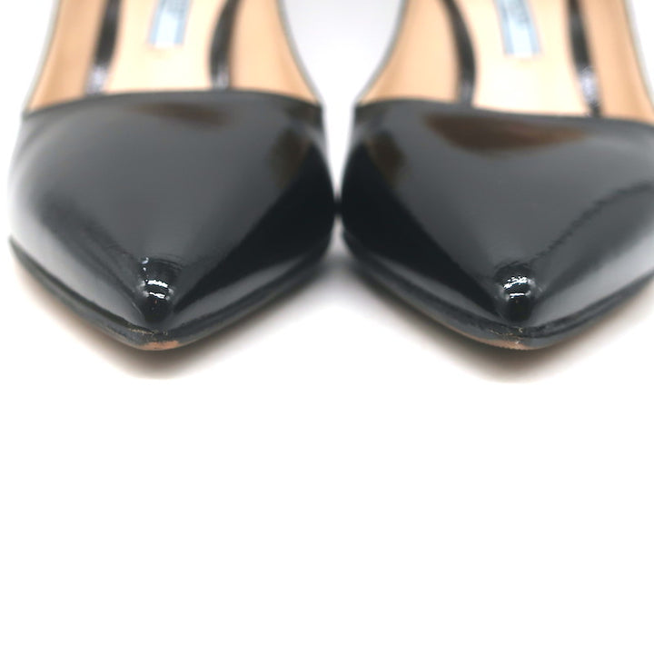 Prada Patent Saffiano Leather Pointed Toe Pumps Black Size 37