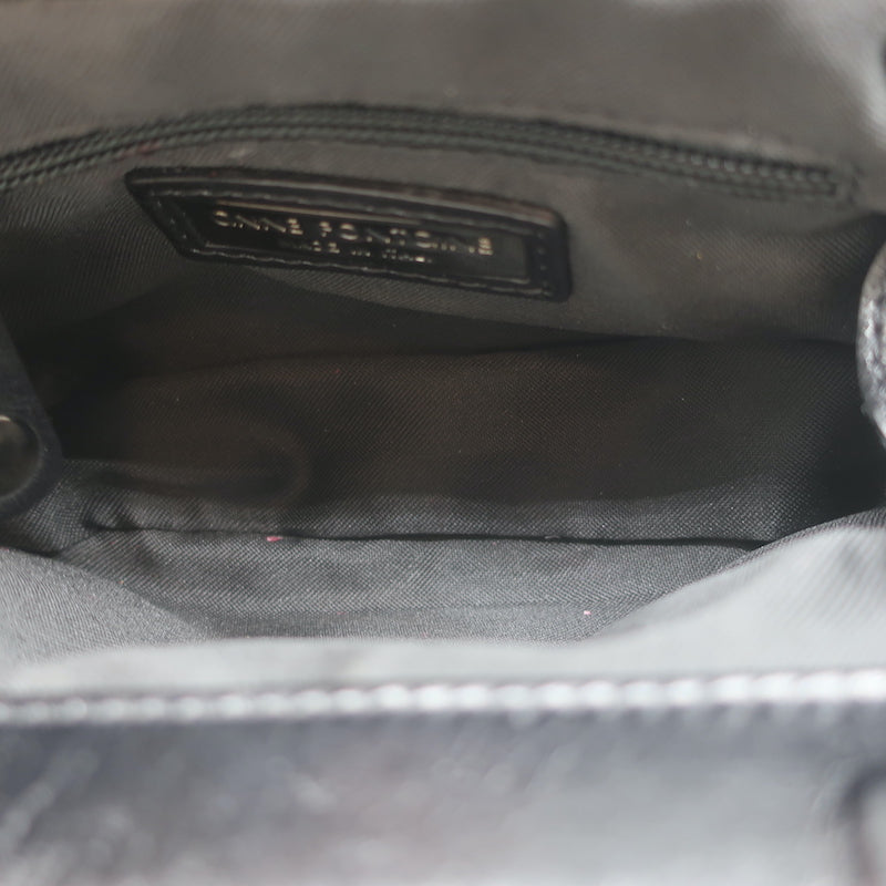 COCCINELLE Distressed Leather Shiny Black Shoulder Hobo Bag. 