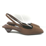 Prada Logo-Heel Slingback Pumps Tobacco Satin Size 40 NEW