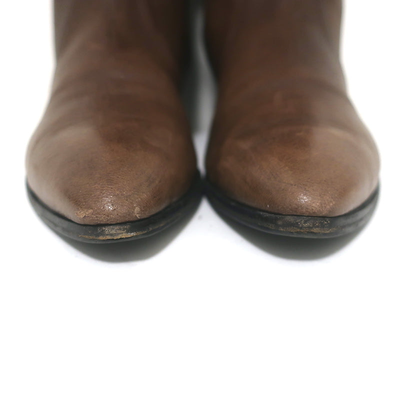 Prada Pointed Toe Flat Knee High Boots Brown Leather Size 38.5