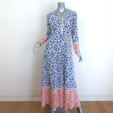 We Are Leone Contrast Maxi Dress Blue/Orange Printed Silk Size Extra Small/Small