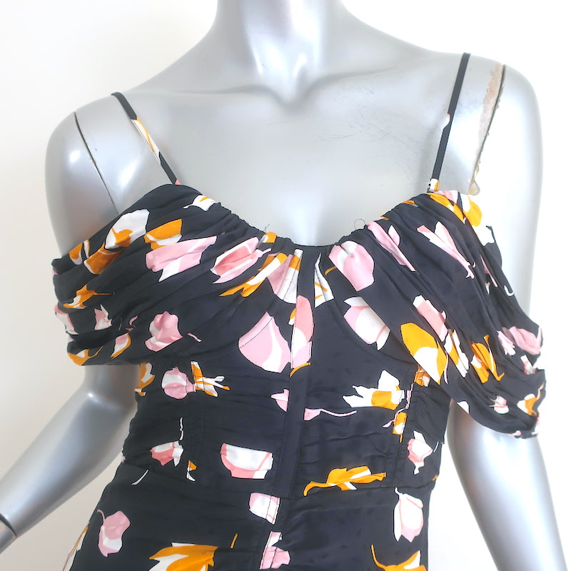 Self-Portrait Off the Shoulder Maxi Dress Black Floral Print Satin Size US 4