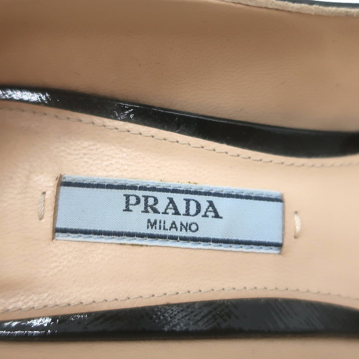 Prada Patent Saffiano Leather Pointed Toe Pumps Black Size 37