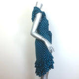 Zimmermann Flutter Sleeve Belted Polka Dot Dress Teal Crepe Size 0