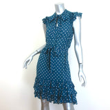Zimmermann Flutter Sleeve Belted Polka Dot Dress Teal Crepe Size 0