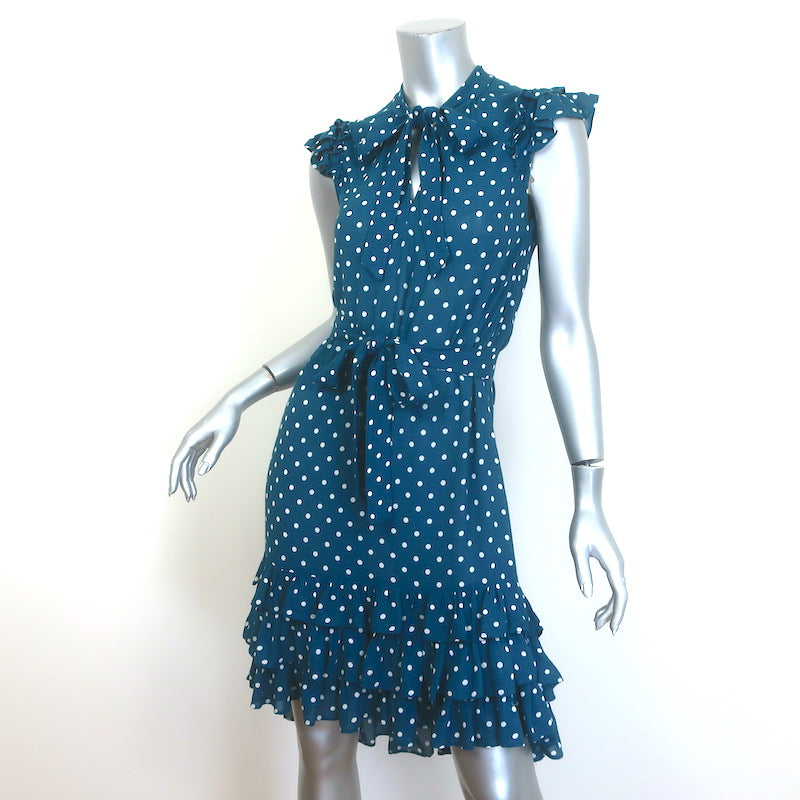 Zimmermann Flutter Sleeve Belted Polka Dot Dress Teal Crepe Size 0 Celebrity Owned Zimmermann Flutter Sleeve Belted Polka Dot Dress Teal Crepe Size 0 Celebrity Owned