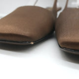 Prada Logo-Heel Slingback Pumps Tobacco Satin Size 40 NEW
