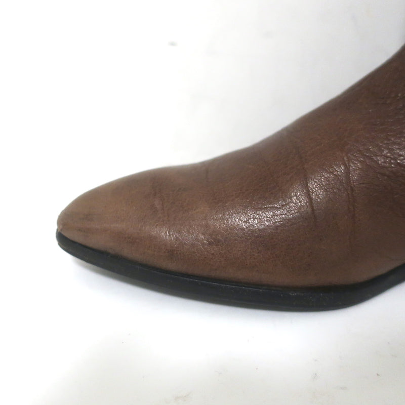 Prada Pointed Toe Flat Knee High Boots Brown Leather Size 38.5