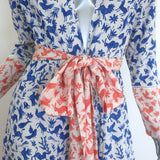 We Are Leone Contrast Maxi Dress Blue/Orange Printed Silk Size Extra Small/Small