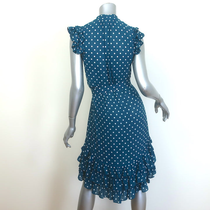 Zimmermann Flutter Sleeve Belted Polka Dot Dress Teal Crepe Size 0