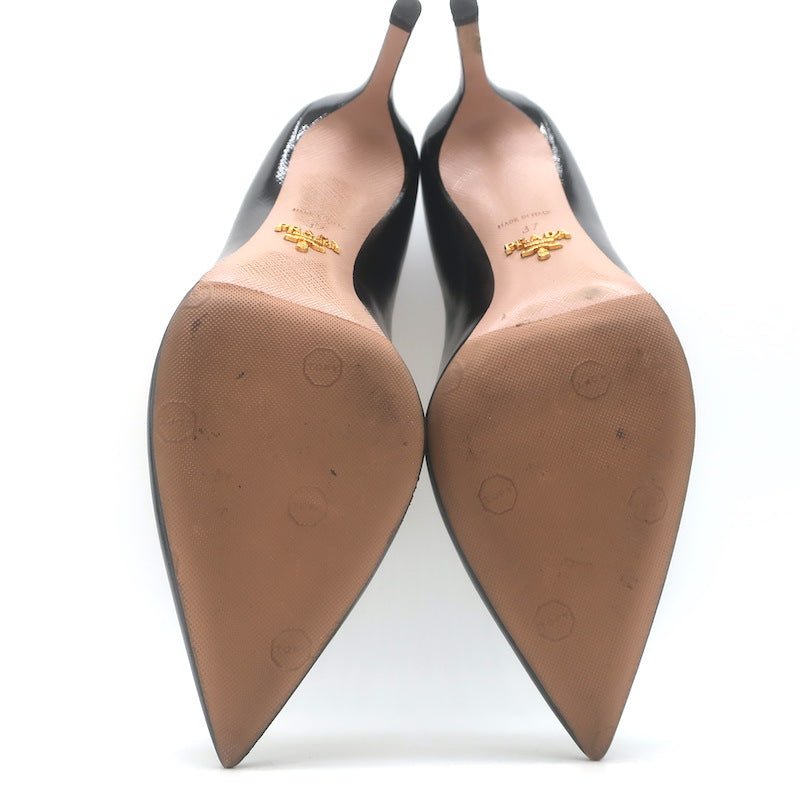 Prada Patent Saffiano Leather Pointed Toe Pumps Black Size 37