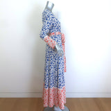 We Are Leone Contrast Maxi Dress Blue/Orange Printed Silk Size Extra Small/Small