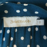 Zimmermann Flutter Sleeve Belted Polka Dot Dress Teal Crepe Size 0