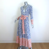 We Are Leone Contrast Maxi Dress Blue/Orange Printed Silk Size Extra Small/Small