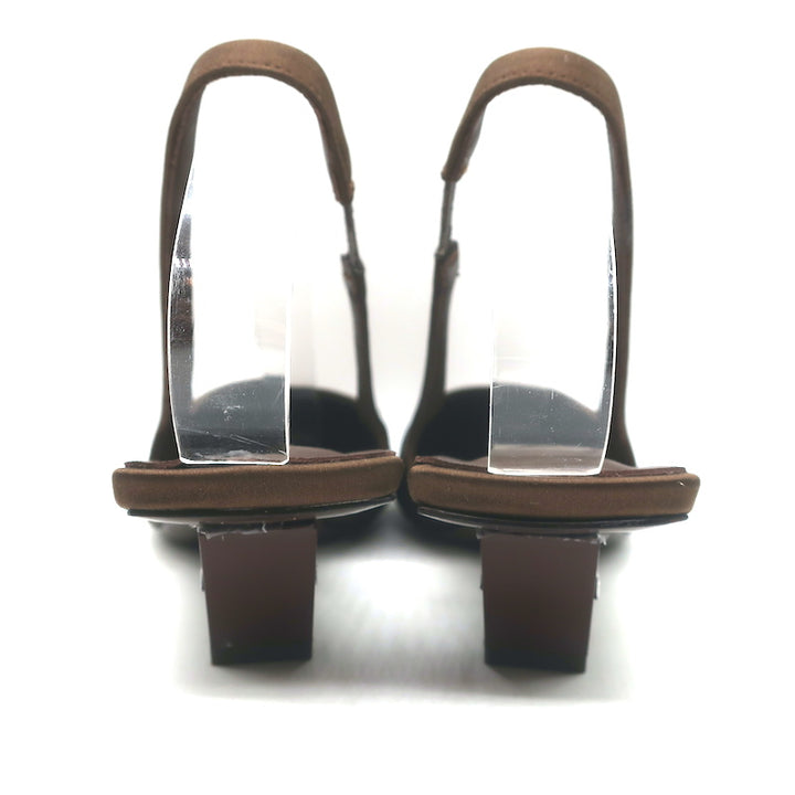 Prada Logo-Heel Slingback Pumps Tobacco Satin Size 40 NEW