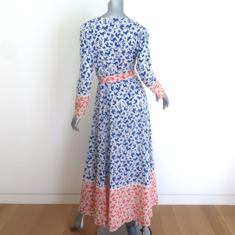 We Are Leone Contrast Maxi Dress Blue/Orange Printed Silk Size Extra Small/Small