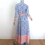 We Are Leone Contrast Maxi Dress Blue/Orange Printed Silk Size Extra Small/Small