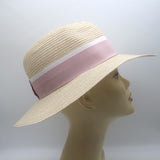 Maison Michel Henrietta Straw Fedora Hat Natural with Pink Band Size Medium