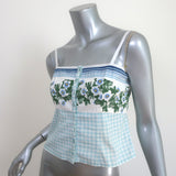 Philosophy di Alberta Ferretti Tank Top Blue Floral Print Gingham Size US 6