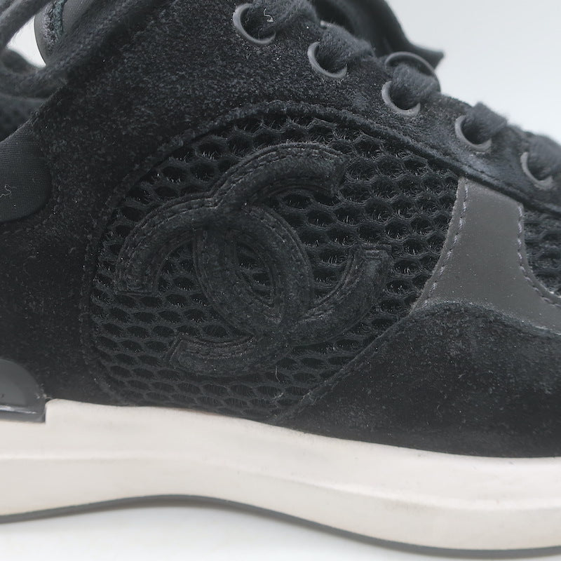 Chanel 22P CC Low Top Sneakers Black Mesh &amp; Suede Size 37