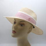 Maison Michel Henrietta Straw Fedora Hat Natural with Pink Band Size Medium