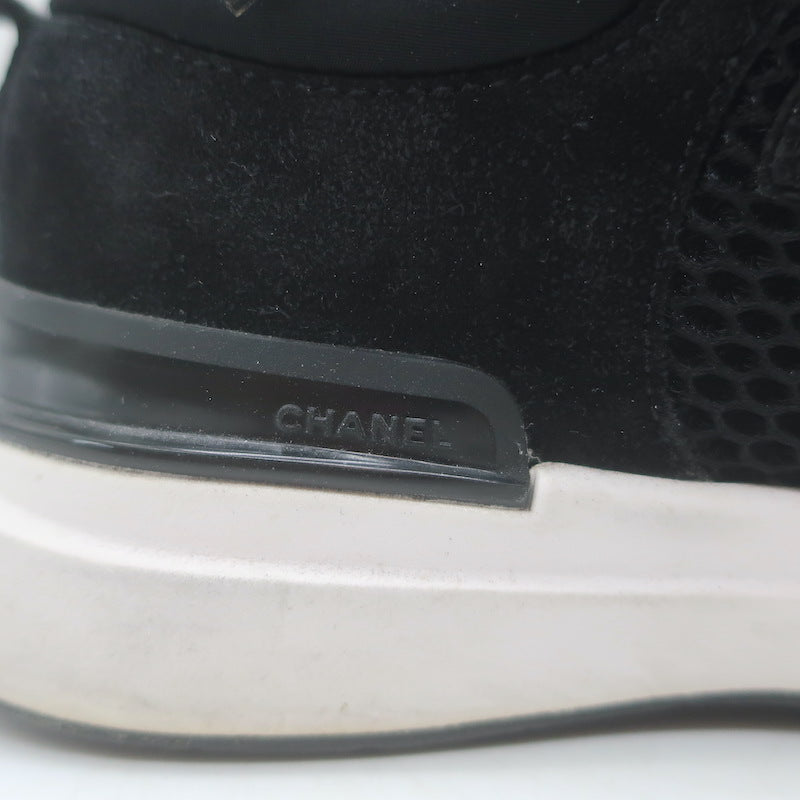 Chanel 22P CC Low Top Sneakers Black Mesh &amp; Suede Size 37