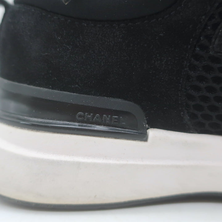 Chanel 22P CC Low Top Sneakers Black Mesh &amp; Suede Size 37