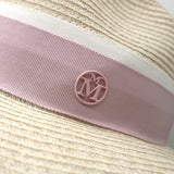Maison Michel Henrietta Straw Fedora Hat Natural with Pink Band Size Medium