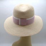 Maison Michel Henrietta Straw Fedora Hat Natural with Pink Band Size Medium