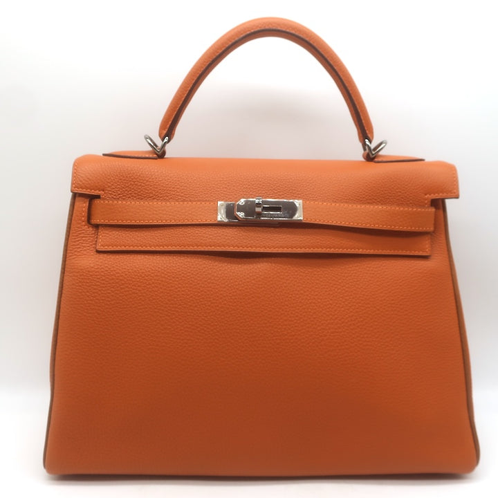 Hermes 2005 Kelly Retourne 32 Bag Orange Togo Leather Palladium Hardware