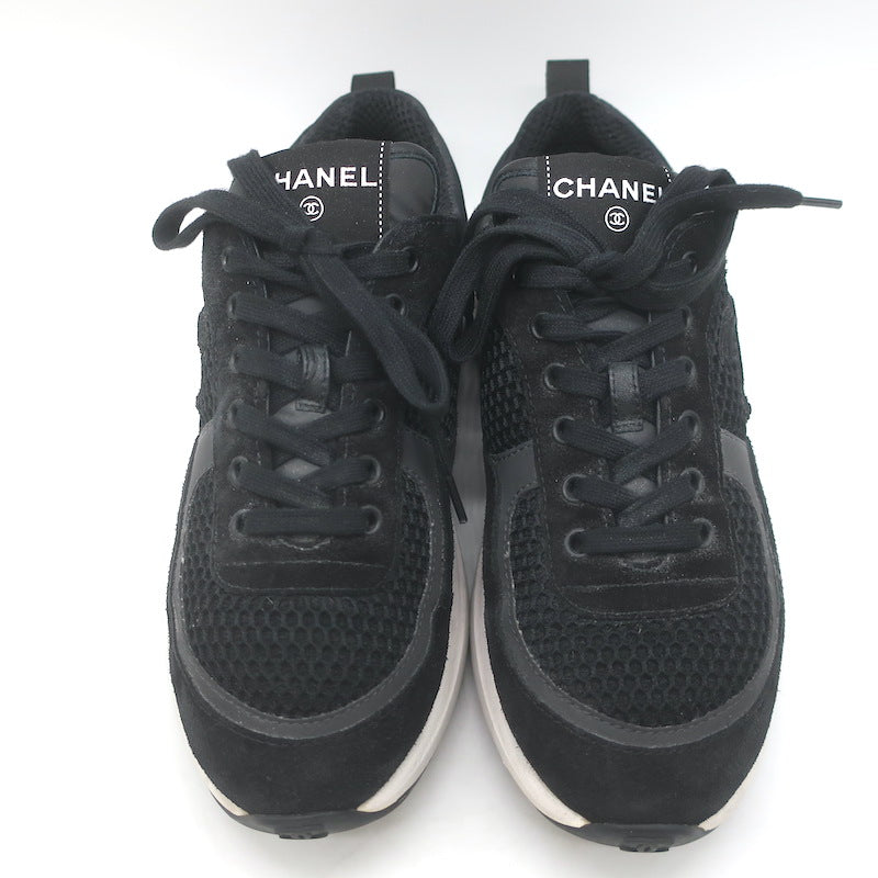 Chanel 22P CC Low Top Sneakers Black Mesh &amp; Suede Size 37